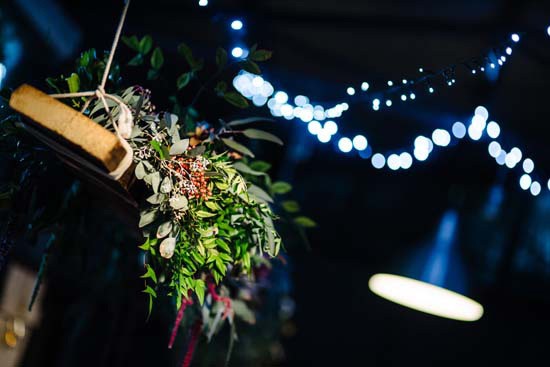 Hanging garland of greenerry at wedding