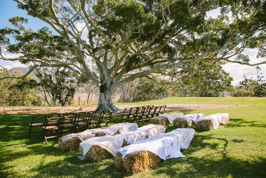 Haybale seating at ceremony