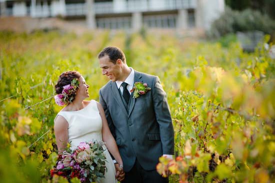 Newlyweds in Autumn vineyard