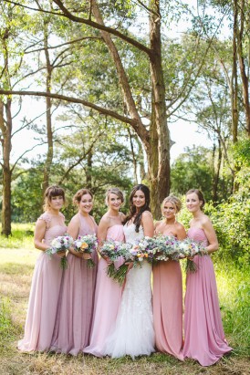 Ombre pink bridesmaid gowns