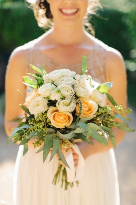 Peach and white wedding bouquet