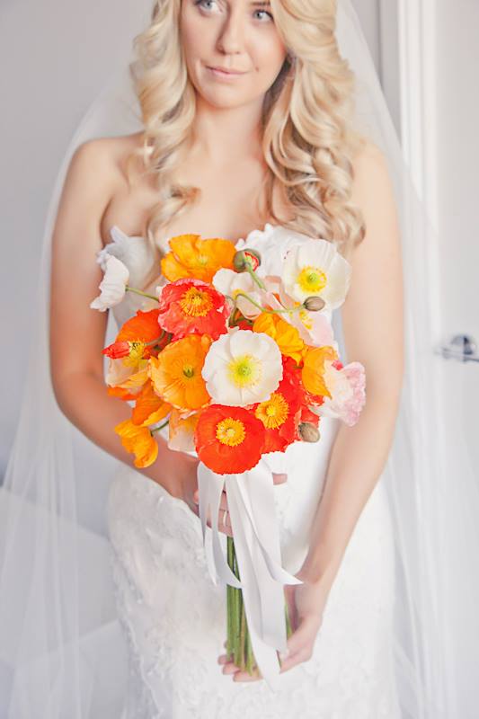 Phoebe with poppy wedding bouquet