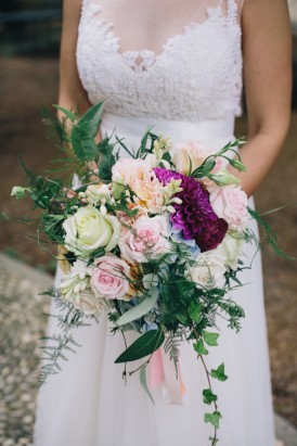 Pink and greenery wedding bouquet