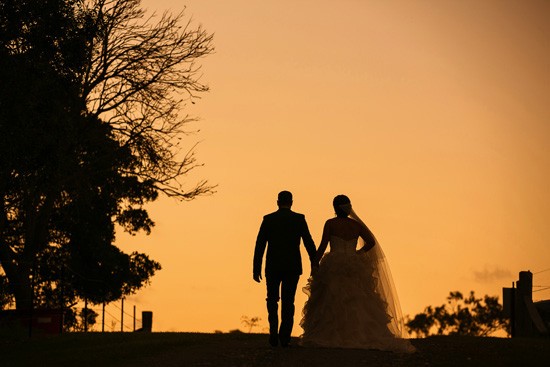 Silhouette sunset wedding photo