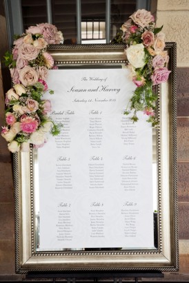 Silver framed seating chart