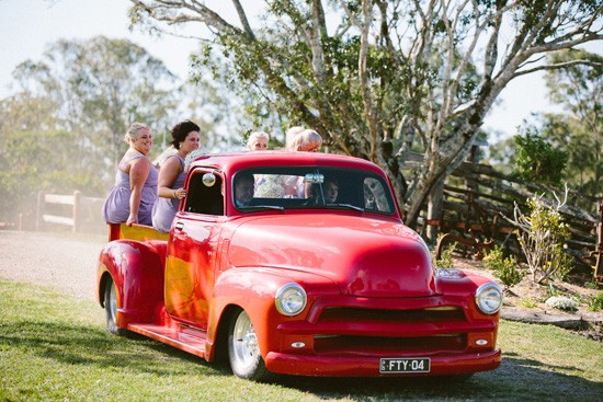 Vintage red wedding car