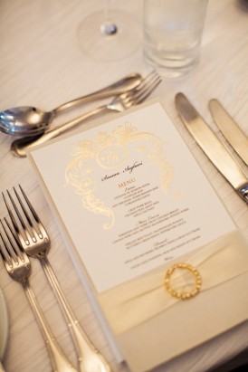 Wedding menu with cream ribbon