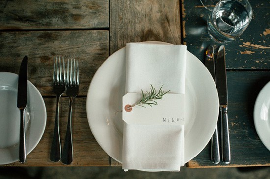 Wedding place card with rosemary