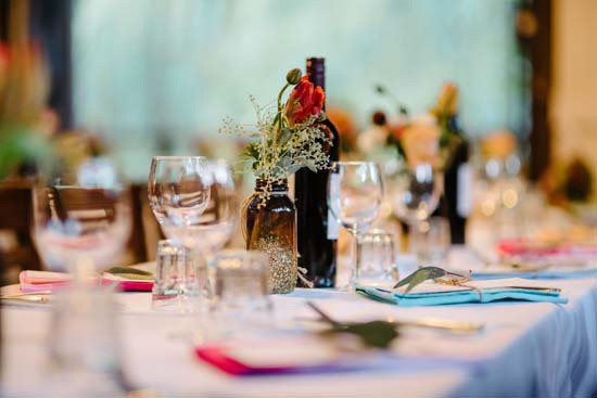 Wedding tablescape with coloured napkins