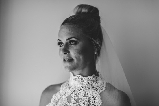 Black and white photo of bride