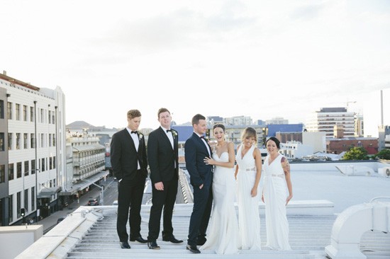 Bridal party on rooftop
