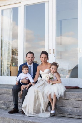 Bride and groom with children