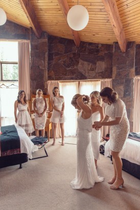 Bride getting ready with bridesmaids