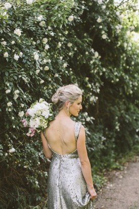 Bride in silver sequin gown