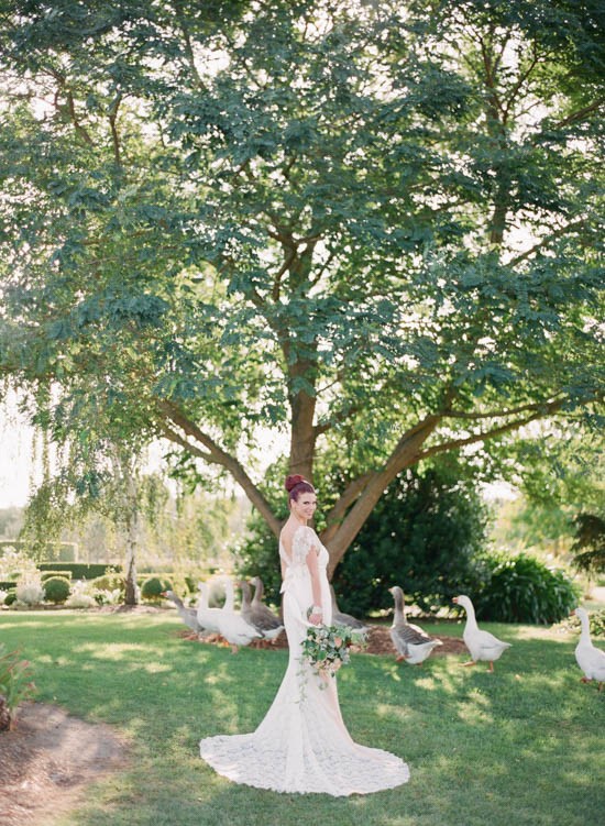 Bride wearing Anna Campbell lace dress