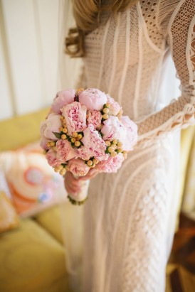 Bride with pink peony bouquet