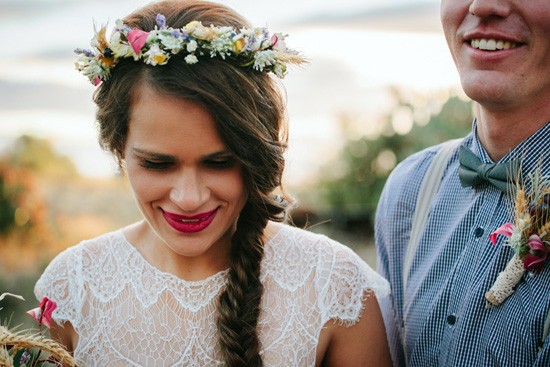 Bride with red lips and braid