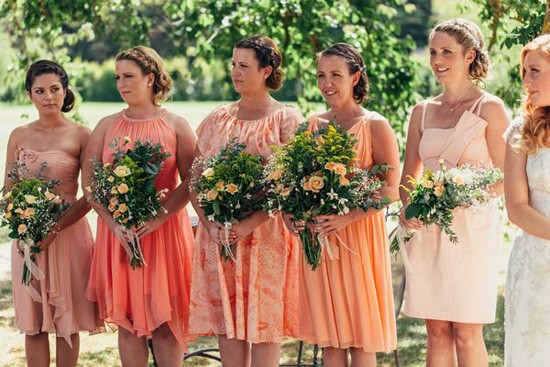 Bridesmaids in apricot dresses