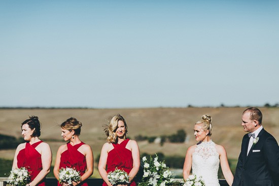 Bridesmaids in raspberry red