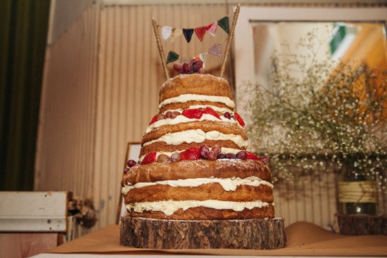 Naked wedding cake with strawberries
