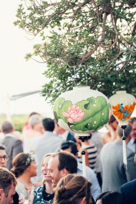 Paper lanterns at outdoor wedding reception