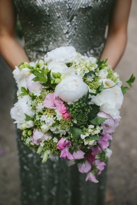 Sweetpea peony and queen anne lace bouquet