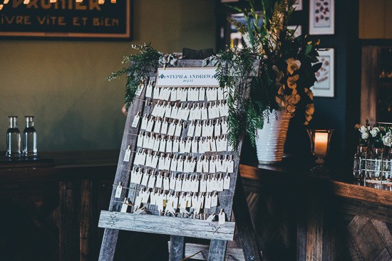 Wedding seating chart with pegged cards