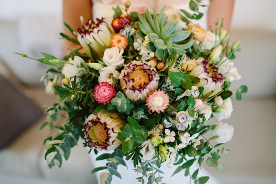 Bouquet with proteas and euclayptus