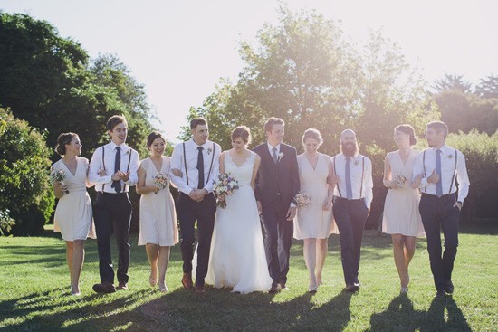 Bridal party with braces and pale pink dresses