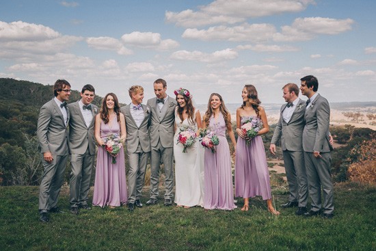 Bridal party with lavender and grey