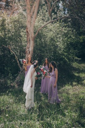 Bride and bridesmaids in Australian bush