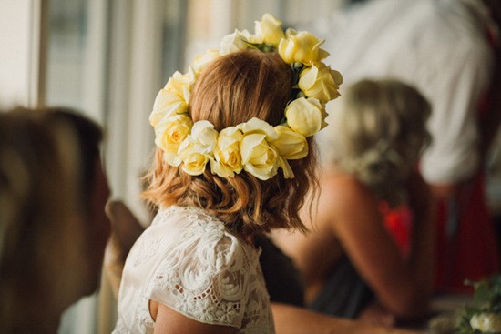 Bride in yellow rose flower crown