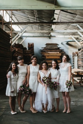 Bride with bridesmaids in white dresses