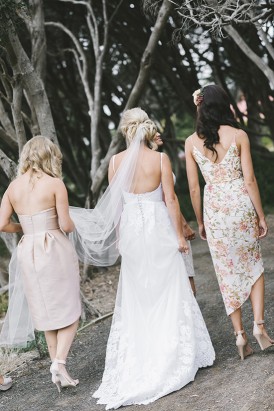 Bride with patterend bridesmaid dress