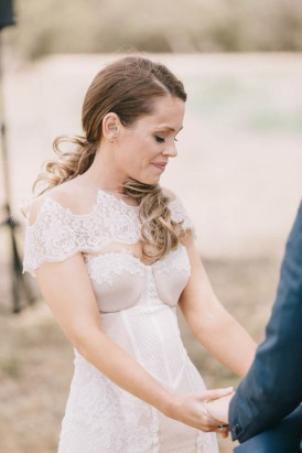 Bride with side swept pony tail