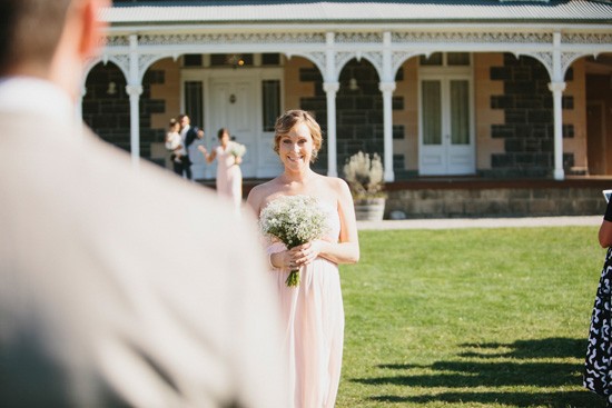 Bridesmaid in pale pink dress from Rewview