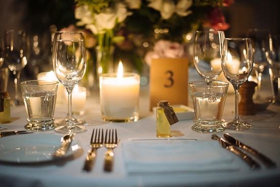 Candle place settings at wedding