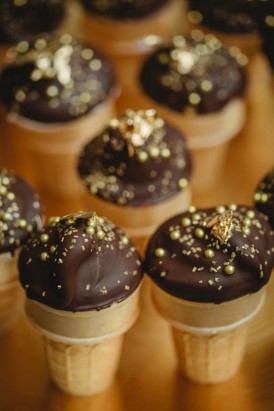Chocolate ice cream cones at wedding