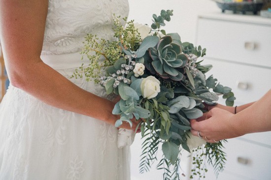 Eucalyptus and succulent wedding bouquet