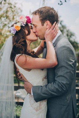 First kiss at country wedding