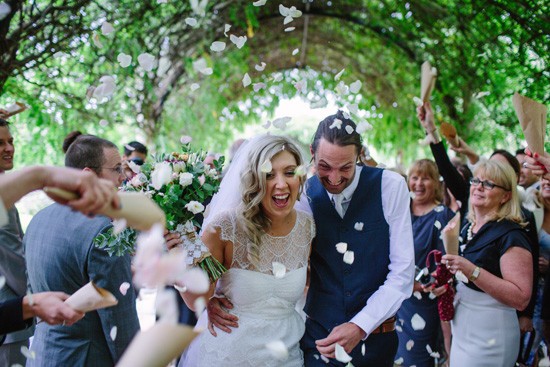 Flower petal exit for newlyweds
