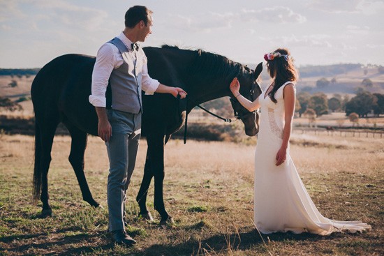 Newlyweds with horse