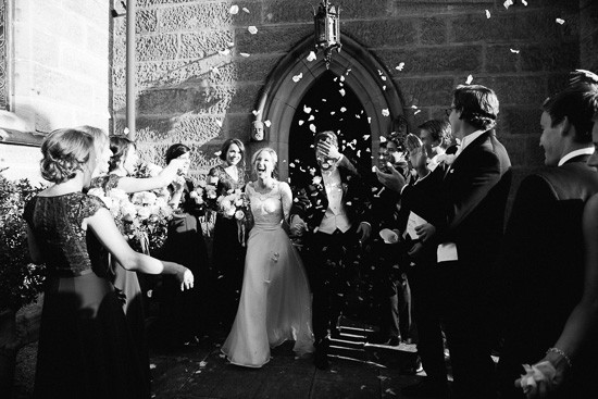 Rose petal exit at Sydney church wedding