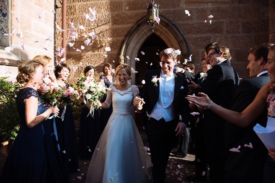 Rose petal toss at Sydney church wedding