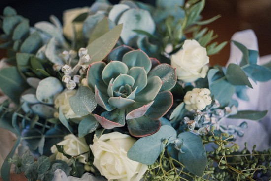 Succulents in wedding bouquet