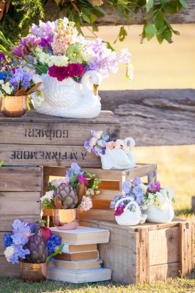 Wedding floral arrangements with swans