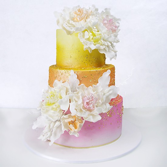 Gold and Pink Ombre Wedding Cake