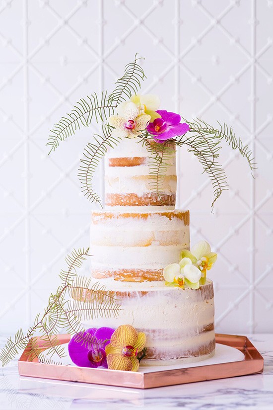 Naked Wedding Cake With Orchids