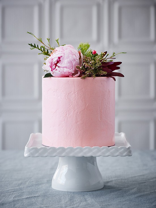 Pale Pink Cake With Native Flowers