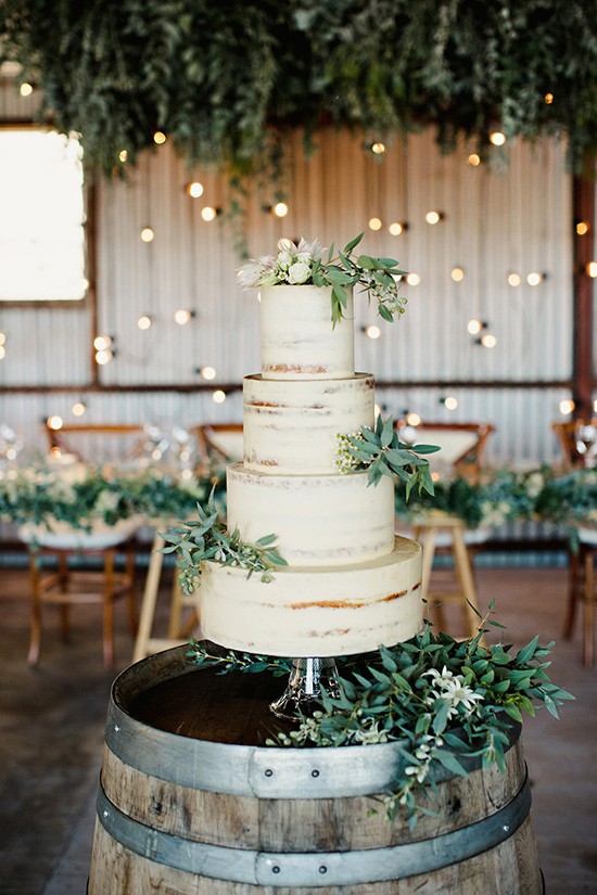 Semi Naked Wedding Cake With greenery